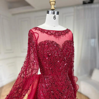 Ships in 1 to 3 Days - Fuchsia Mermaid Over Skirt Beaded Luxury Dubai Long Evening Dresses: Gowns for Women's Wedding Party 2024