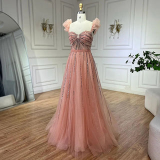 Arabic Elegant Purple Beaded A-Line Evening Gown 2024 Boat Neck Luxury Dress for Women Long Party Dress