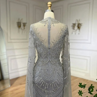 Ships in 1 to 3 Days - Dubai Gray Elegant Mermaid Lace Evening Dress - Luxurious Beaded Arabic Style for Women's Wedding Party 2024