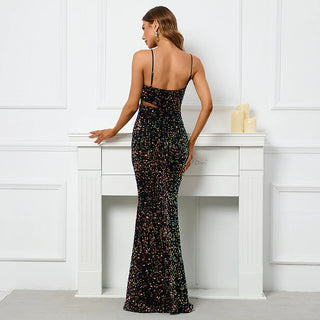 Sexy Backless Black Sequin Dress - Luxury Velvet Stretch Off-Shoulder Cocktail Prom Dress for Evening Parties