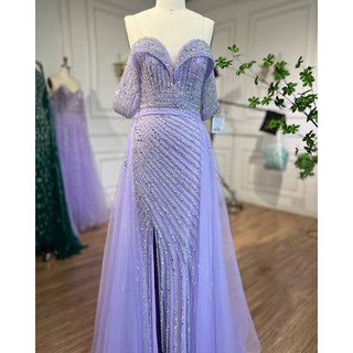 Ships in 1 to 3 Days - Nude Mermaid Elegant With Overskirt Off Shoulder Beaded Split Evening Dresses Gowns For Woman Party 2024