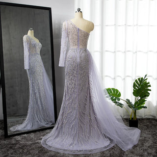 Blue Mermaid Elegant One Shoulder Evening Gown 2024: Beaded Luxury for Women's Party