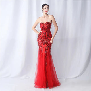 Sexy Strapless Sequin Bar Party Maxi Dress - Long Prom Evening Dress for Women