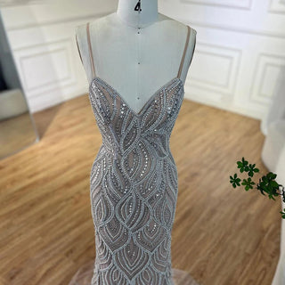 Ships in 1 to 3 Days - 2024 Nude White Mermaid Evening Dress: Spaghetti Strap Luxury Elegance for Women's Party