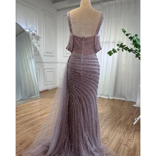 Ships in 1 to 3 Days - Arabic Caramel Mermaid High Split Elegant Beaded Luxury Evening Dress Gown for Women Party 2024