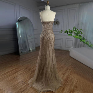 Dubai Caramel Dream: 2024 Mermaid Long Cloak Beaded Pearls Luxury Evening Gown - Dress for Women's Wedding Party