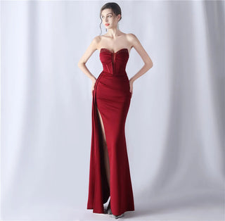 Sexy Strapless Beaded Party Maxi Dress - Long Prom Evening Dress for Women