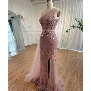 Arabic Purple Mermaid One Shoulder Evening Dress 2024 - High Split, Beaded Luxury Gown for Women's Party