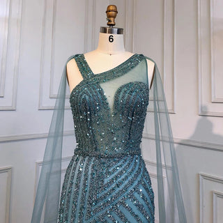 Elegant Ocean Blue: 2024 Mermaid Evening Dress with Beading, High Split, and Luxury Appeal