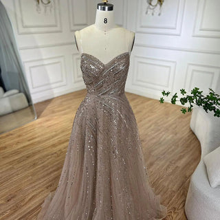 Ships in 1 to 3 Days - Arabic Caramel A-Line Strapless Beaded Luxury Dubai Evening Dresses Gowns For Women Wedding Party 2024