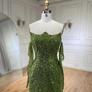 Dubai Arabian Green Luxury Evening Gown 2024 - Strapless Mermaid Dress with Gloves for Women's Wedding Parties