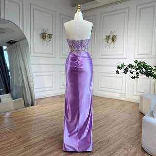 Ships in 1 to 3 Days - Luxurious Dubai Lilac Strapless Mermaid Evening Gown with Beaded Detailing and Split