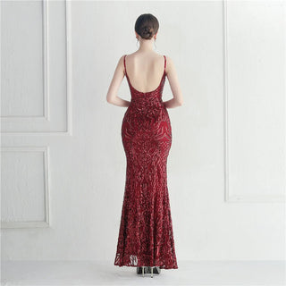 Backless Sexy Slit Long Sequin Evening Dress - Luxury Stretch Sleeveless Cocktail Party Prom Dress