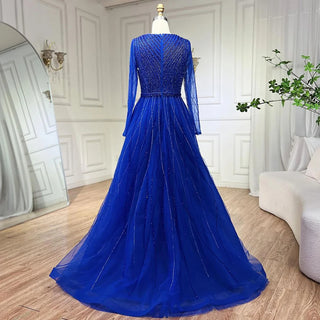 Turquoise Muslim Elegant A-Line Evening Dress with Beaded Details for Formal Events 2024