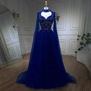 Ships in 1 to 3 Days - 2024 Arabic Nude A-Line Elegant Evening Dress with Cape Sleeves - Beaded Luxury Gown for Women's Wedding Party