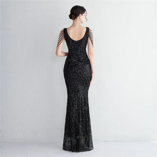 Sexy V-Neck Red Sequin Beaded Prom Dress - Evening Party Maxi Dress for Women