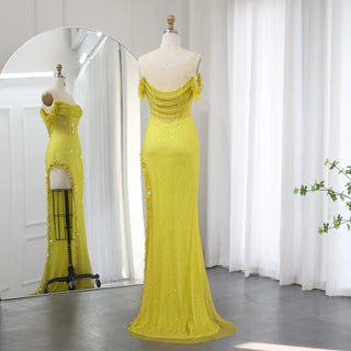 Luxury Crystal Dubai Sage Green Evening Dresses: Orange Arabic High Slit Prom Dress for Women's Wedding Party Elegance