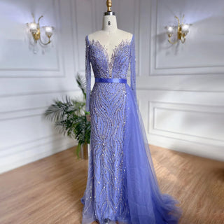 Elegant Purple Mermaid Evening Gown 2024: Lace Beaded Skirt, Luxury for Women's Wedding Party