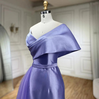 Lilac Satin Mermaid Evening Gown 2024: One-Shoulder Beaded Tea-Length for Women's Wedding Party