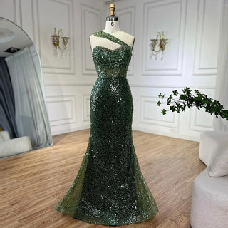 Ships in 1 to 3 Days - 2024 Arab Nude One Shoulder Mermaid Evening Dress: Elegant Luxury Gown with Beading for Women's Party