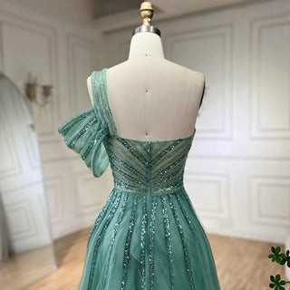 Turquoise Elegant One-Shoulder Mermaid Evening Gown 2024 with High Split - Perfect for Women's Wedding Parties