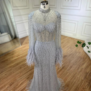 Ships in 1 to 3 Days - 2024 Women Wedding Party Dubai Gowns: Nude Illusion Cut Out Lace Beaded Feathers Mermaid Long Evening Dresses