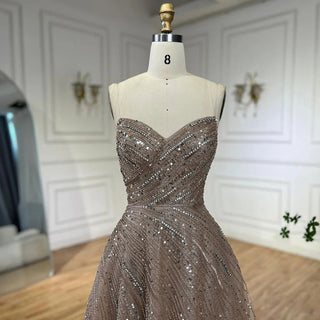 Arabic Caramel A-Line Strapless Beaded Luxury Dubai Evening Dresses Gowns For Women Wedding Party 2024