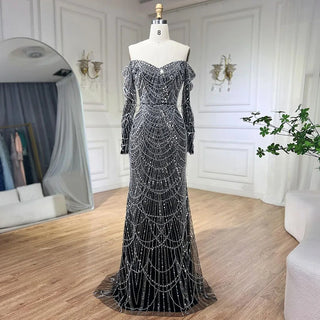 Dubai Nude Elegant Mermaid Evening Gown: Arabia Luxury Beaded for Women's Wedding Party 2024