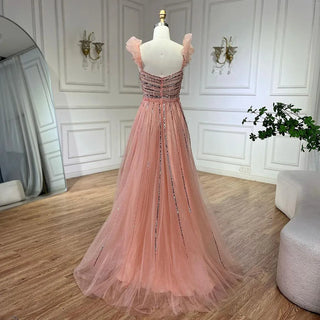 Arabic Elegant Purple Beaded A-Line Evening Gown 2024 Boat Neck Luxury Dress for Women Long Party Dress