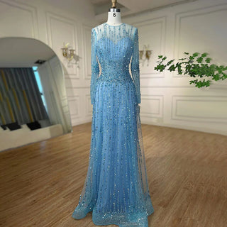 Muslim A-Line Beaded Luxury Arabic Evening Dress Gown 2024: for Women Wedding Party