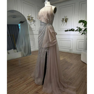 Dubai Glamour: 2024 Green Beaded Mermaid Evening Gown with High Split - Prom Dress for Women's Wedding Party