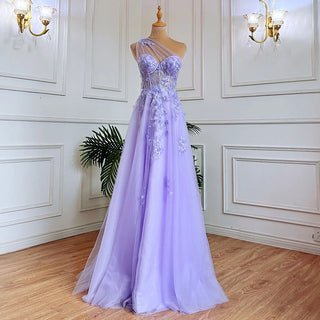 Lilac One-Shoulder Split Long Dress: 2024 Flower Graduation Party Gown for School Events and Proms