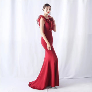 Sexy V-Neck Ruffle Celebrity Maxi Dress - Long Evening Party Dress for Women