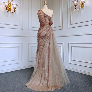 Pink Luxury High Split Evening Dress: 2024 Beaded Elegant Mermaid for Women's Party