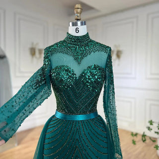 Chic Muslim Green Elegant Mermaid Luxury Lace Beaded Arabic Evening Dress - Wedding Party Gown for Women 2024