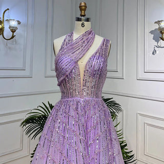 Ships in 1 to 3 Days – Luxury Beaded Dubai Lilac Evening Dress: Elegant Long Arabic Prom Formal Gown for Women's Wedding Party 2024