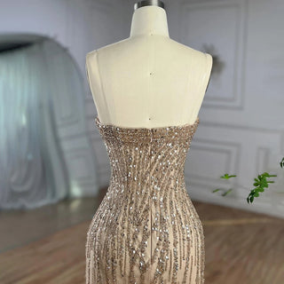 Dubai Caramel Dream: 2024 Mermaid Long Cloak Beaded Pearls Luxury Evening Gown - Dress for Women's Wedding Party