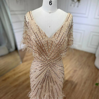 Brown Mermaid Luxury Evening Dresses Gowns 2024 Beaded Feather Elegant for Women's Party