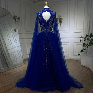 Ships in 1 to 3 Days - 2024 Arabic Nude A-Line Elegant Evening Dress with Cape Sleeves - Beaded Luxury Gown for Women's Wedding Party