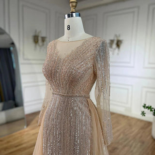 Arabic Pink Mermaid Beaded Evening Dress with Overskirt Luxury Gowns 2024 for Women's Wedding Party