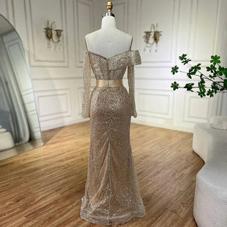 Ships in 1 to 3 Days - Arabic Nude Mermaid One-Shoulder Beaded Luxury Dubai Evening Dress - Gown for Women's Wedding Party 2024