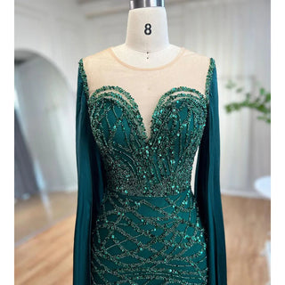 Elegant Green Cape Sleeves Mermaid Luxury Evening Dress - 2024 Gown for Women's Party