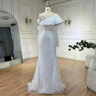 Ships in 1 to 3 Days - Luxury Arabic Nude Pearls Beaded Evening Dresses Dubai Elegant One Shoulder Women Wedding Party Gowns 2024