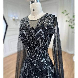 Luxury Crystal Arabic Black Evening Dress with Cape Sleeves: Elegant Wedding Guest Party Gowns for Plus Size Women in Pink