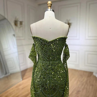 Dubai Arabian Green Luxury Evening Gown 2024 - Strapless Mermaid Dress with Gloves for Women's Wedding Parties