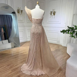 Green Mermaid High Split Elegant One Shoulder Beaded Evening Dress Gown for Women Wedding Party 2024