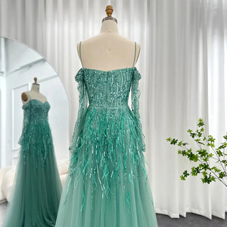 Luxury Dubai Sage Green Feathers Evening Dress for Women Elegant 2024 Lilac Burgundy Wedding Party Formal Gown