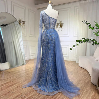 Arabian Blue Elegant Mermaid Evening Dress with Beaded Skirt - Luxury Ladies Wedding Party Dress 2024