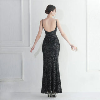 Backless Sexy Slit Long Sequin Evening Dress - Luxury Stretch Sleeveless Cocktail Party Prom Dress