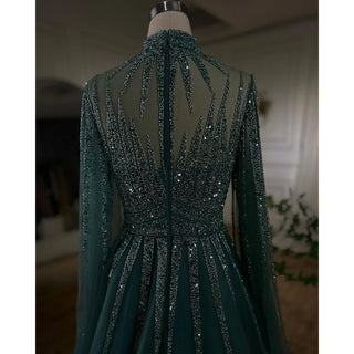 Arabic Turquoise A-Line Evening Dress 2024 with Beaded Detailing and Cape Sleeves - Ideal for Women's Wedding Party